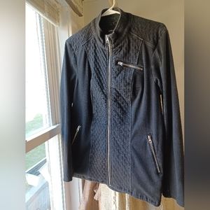 Liverpool Jacket Women Large Black Coat Quilted Denim Long Sleeve Zip Stitichfix